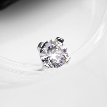Detail View 1 of 14 Karat White Gold Round Prong Set Gem Dermal Anchor Top Part-Clear Gem